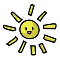 Cute sunny day with kawaii face cartoon vector illustration motif set. Hand drawn weather element blog icons