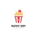 Cute sunny day popcorn mascot character logo icon