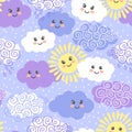 Cute suns and clouds seamless pattern