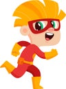 Cute Super Hero Kid Boy Cartoon Character Running