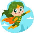 Cute Super Hero Kid Girl Cartoon Character Flying