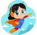 Cute Super Hero Kid Girl Cartoon Character Flying