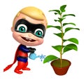 Cute superbaby with Watering can and plant