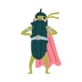 Cute Superhero Cucumber in Mask and Cape, Funny Vegetable Cartoon Character in Costume Vector Illustration