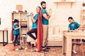 Cute Superhero Family Cleaning House with Kids. Royalty Free Stock Photo