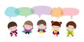 Cute superhero kids with speech bubbles, Set of superhero children  with speech bubbles think isolated on white background Vector Royalty Free Stock Photo