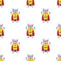 Cute superhero pigs seamless pattern