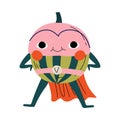 Cute Superhero Watermelon in Mask and Cape, Funny Fruit Cartoon Character in Costume Vector Illustration Royalty Free Stock Photo