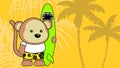 Surfer ape kid cartoon summer tropical background Royalty Free Stock Photo