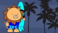 Surfer lion kid cartoon summer tropical background Royalty Free Stock Photo