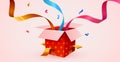 Cute Surprise Gift Box With Falling Confetti. Present box as prize concept. Royalty Free Stock Photo