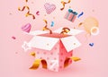 Cute Surprise Gift Box With Falling Confetti. Present box as prize concept Royalty Free Stock Photo