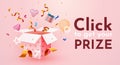 Cute Surprise Gift Box With Falling Confetti. Present box as prize concept. Royalty Free Stock Photo