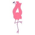 Cute surprise pink flamingo. African bird cartoon flat illustration.