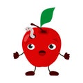 A cute surprised apple with a worm. Vector flat illustration Royalty Free Stock Photo