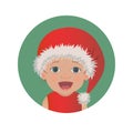 Cute surprised baby Santa Claus emoticon. Astonished Christmas child emoji. Amazed Santa hat kid avatar Royalty Free Stock Photo