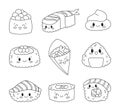 Cute sushi characters. Coloring Page