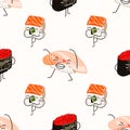 Cute sushi characters seamless pattern Royalty Free Stock Photo