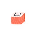 Cute sushi roll with red salmon and rice flat style, vector illustration