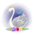 Cute swan with butterfly illustration design