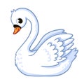 Cute swan in cartoon style. Vector illustration with a beautiful bird
