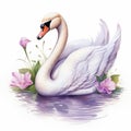 Cute Swan Illustration In Disney Cartoon Style