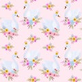 Cute swan princess with flowers seamless pattern Royalty Free Stock Photo