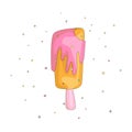 Cute sweet colored ice lolly with pink cartoon decoration. Sweet summer ice lolly dessert. Colored ice cream cartoon