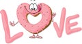 Cute sweet donut heart shaped in love - vector i