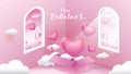 Cute and sweet elements in shape of heart, box of gift flying on pink background. Vector symbols of love for Happy Women`s, Mothe Royalty Free Stock Photo