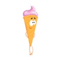 Cute sweet ice cream character, cartoon funny dessert vector Illustration