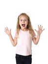 cute and sweet little girl in disbelief and surprise face expression looking amazed in schock Royalty Free Stock Photo