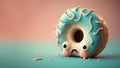 Cute sweet objects 3d illustration cartoon donuts on color background. Doughnuts day