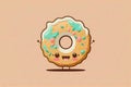 Cute sweet objects 3d illustration cartoon donuts on color background. Doughnuts day