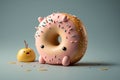 Cute sweet objects 3d illustration cartoon donuts on color background. Doughnuts day