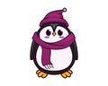 Cute and Sweet Penguin Wearing Warm Hat and Scarf with Cartoon Style