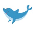 Cute swimming dolphin. Funny friendly dolphinfish character cartoon vector illustration