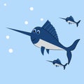 Cute sword fish cartoon illustration Royalty Free Stock Photo