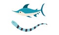 Cute Swordfish and Eel Sea Animal Floating Underwater Vector Set