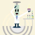 Cute syringe doctor cartoon holding chemistry objects Vaccination Vector