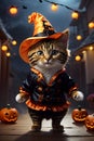 Cute Tabby Cat Portrait in Halloween Wizard Costume