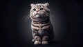 Cute Tabby Kitten on Black Background - AI Generated Illustration Royalty Free Stock Photo