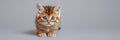 Cute tabby kitten exploring a gray background with curious eyes and playful posture