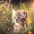 Tabby Kitten In Wildflowers