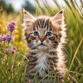 Tabby Kitten In Country Meadow