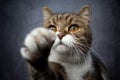 cute tabby white cat reaching for snack Royalty Free Stock Photo