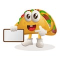 Cute taco mascot holding billboards for sale, sign board Royalty Free Stock Photo