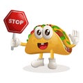 Cute taco mascot holding stop sign, street sign, road sign Royalty Free Stock Photo