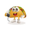 Cute taco mascot pick up the phone, answering phone calls Royalty Free Stock Photo