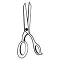 Cute tailor scissors for sewing thread. Digital doodle outline art. Print for scrapbooking, cards, fabrics, design, banners, texti